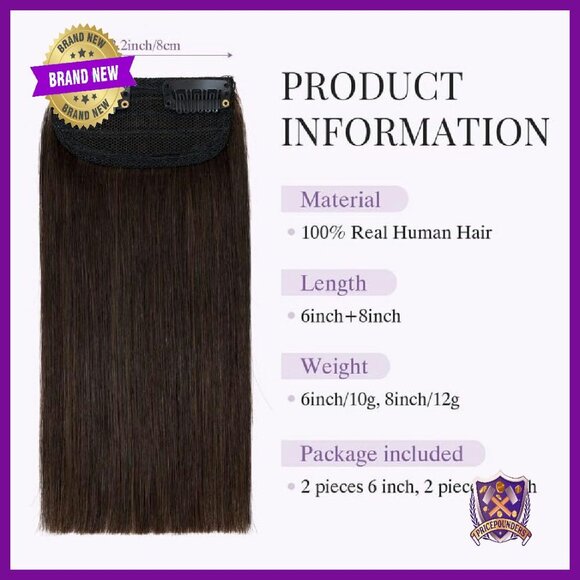 100% Human Hair Clip-In Extensions 6-8 Inch for Thinning Hair Volume